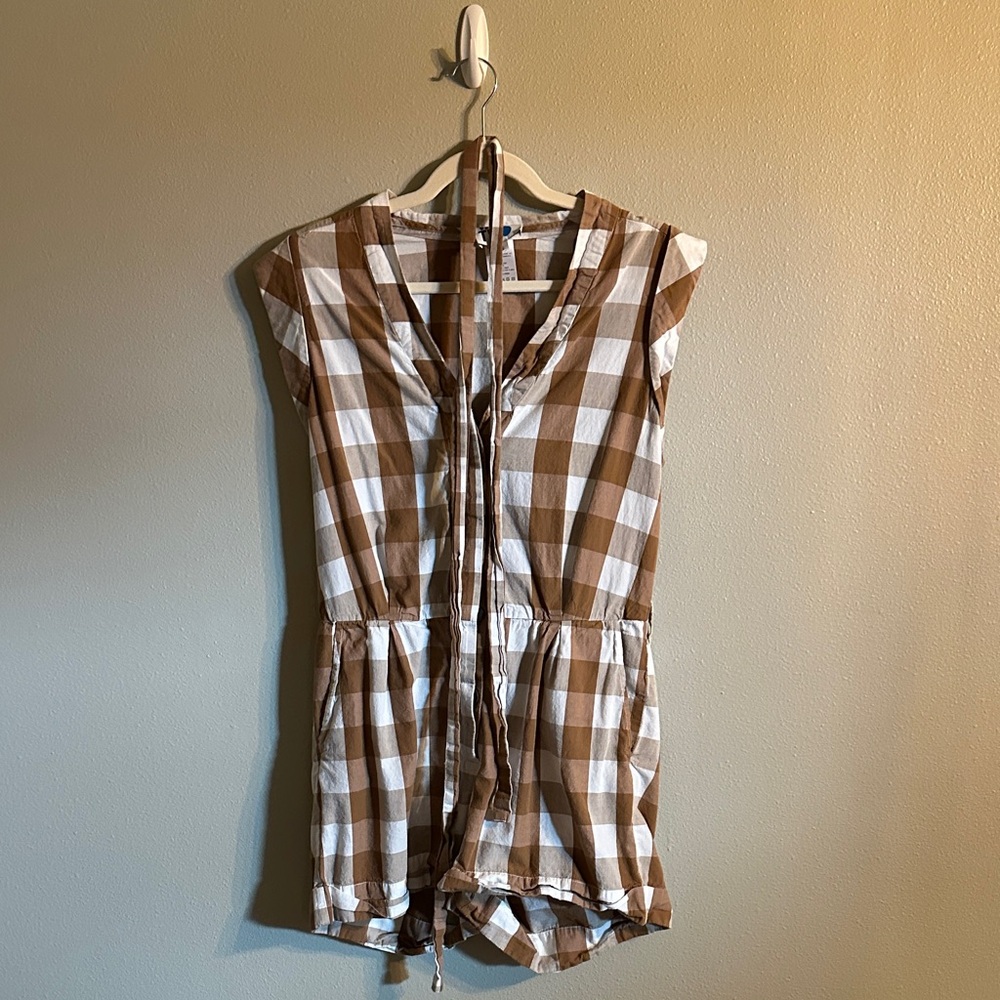 Anthropologie Whit Two Brown and White Checkered Romper